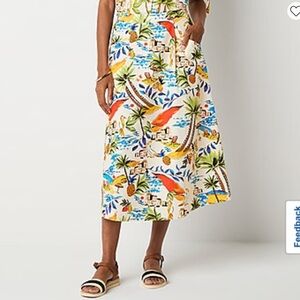 St John’s Bay Womens A Line MIDI Elastic Waist High Rise Skirt SZ 2X Tropical